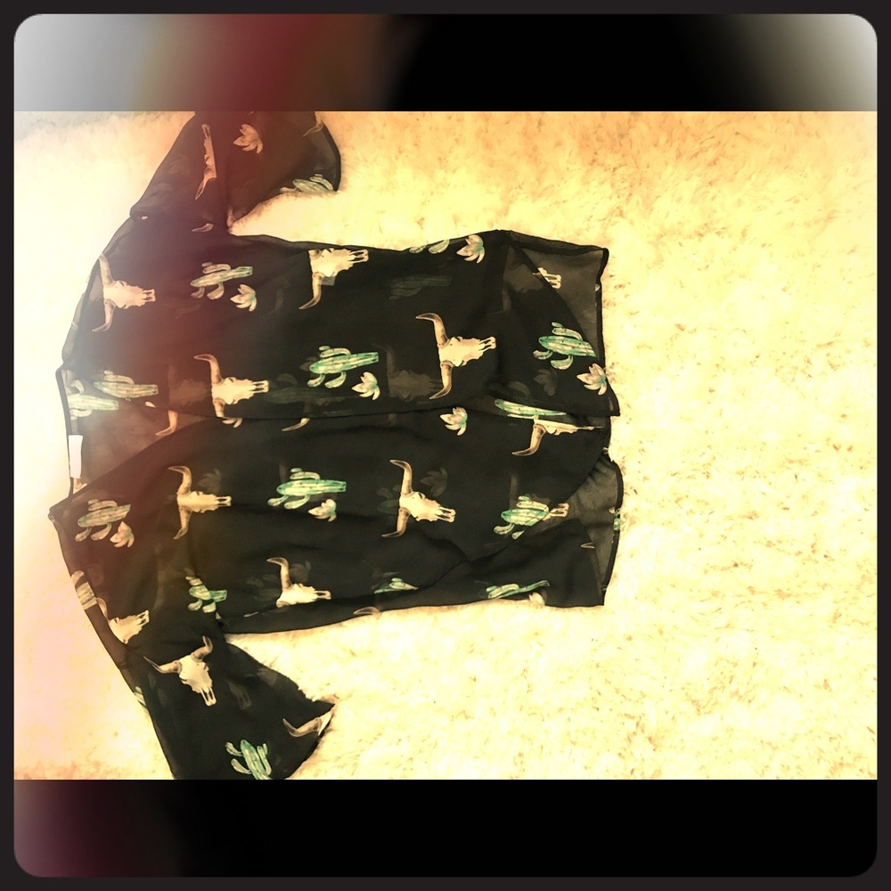 Black Cactus 🌵 and Cow Skull 🐮 Cardigan